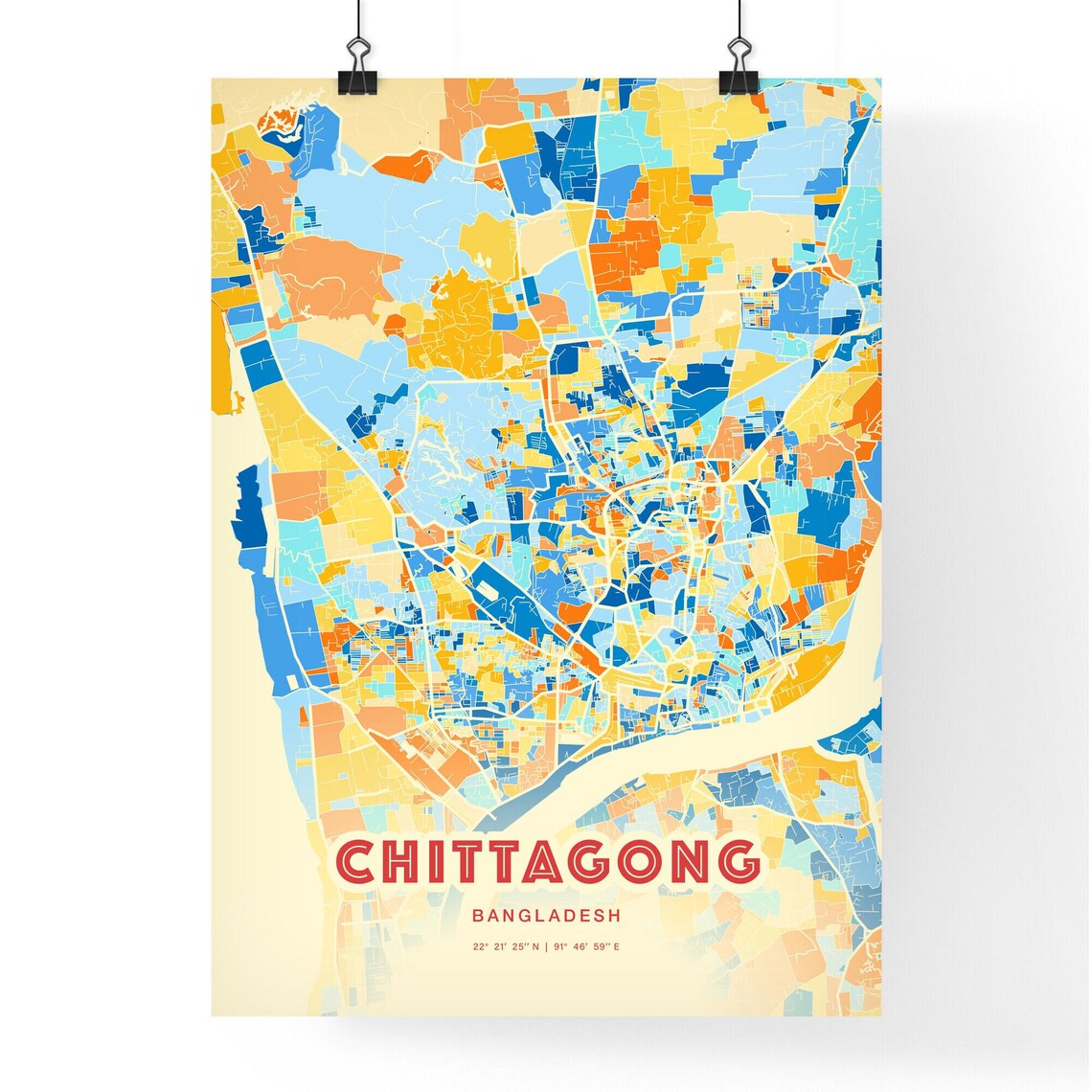Chittagong Bangladesh Blue Orange Abstract City Map Art Poster - Image 3