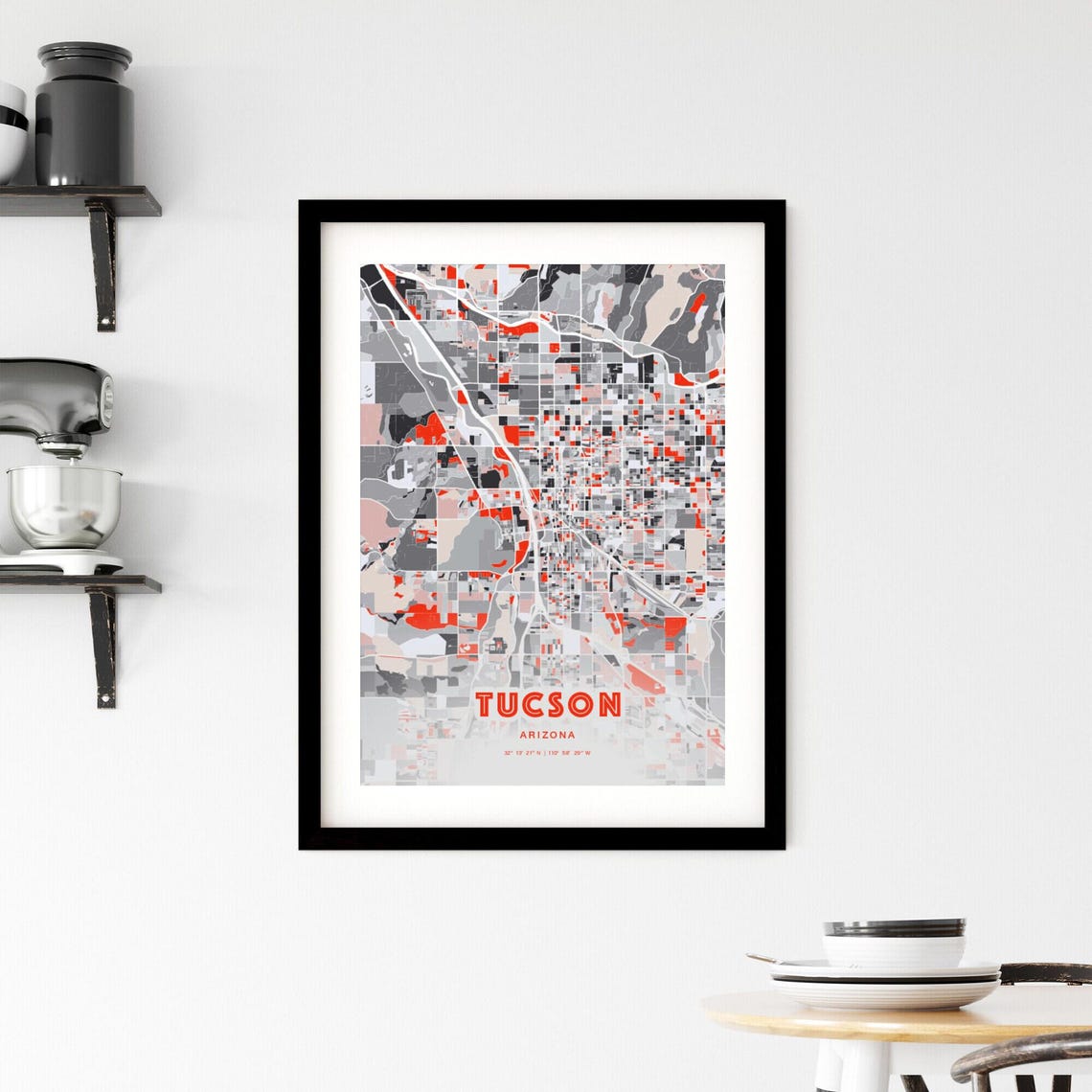 Tucson Arizona Expressive Red and Black City Map Artwork Poster - Image 2