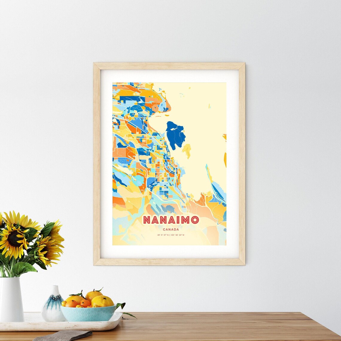 Nanaimo Canada Colorful Blue and Orange Retro City Street Map Wall Art - Image 2