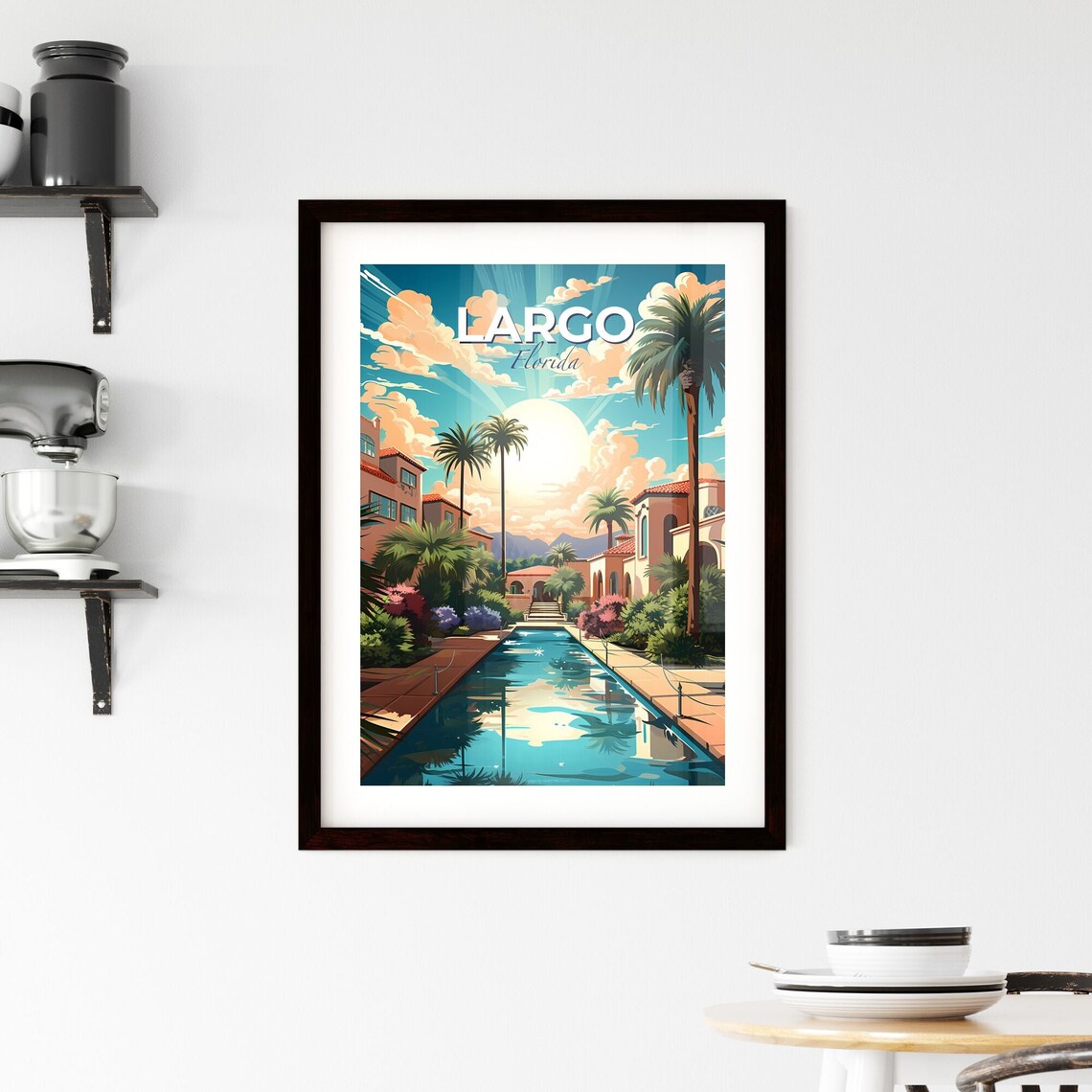 Largo Florida Tropical Courtyard Pool Sunset Vintage Travel Poster - Image 2
