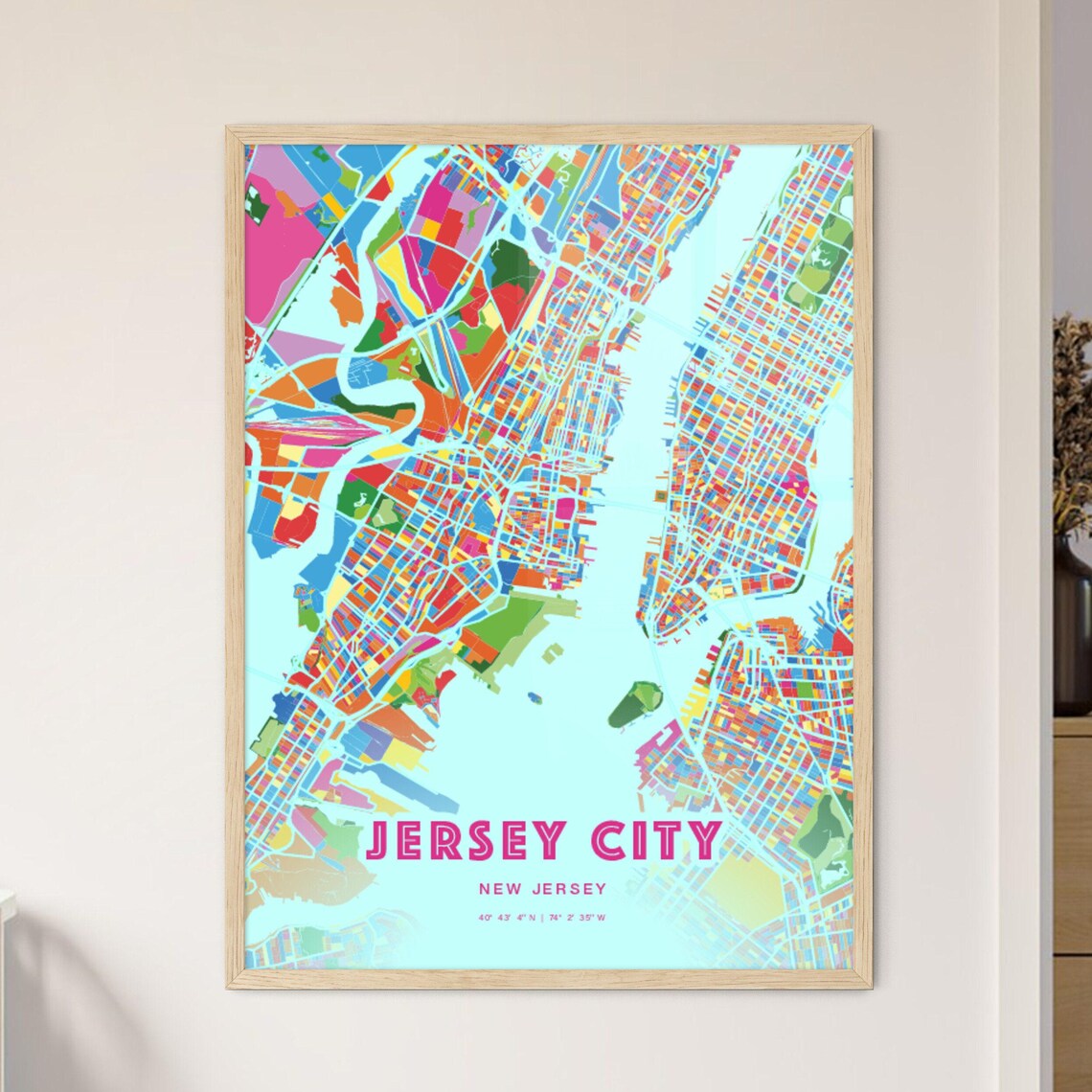Jersey City New Jersey Crazy Colorful Mosaic City Map Art Poster