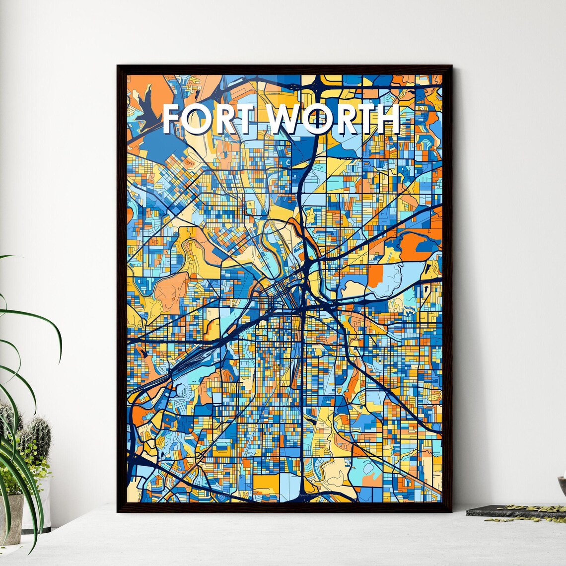 Fort Worth Texas Vibrant Colorful Illustrated Street Map Art Poster