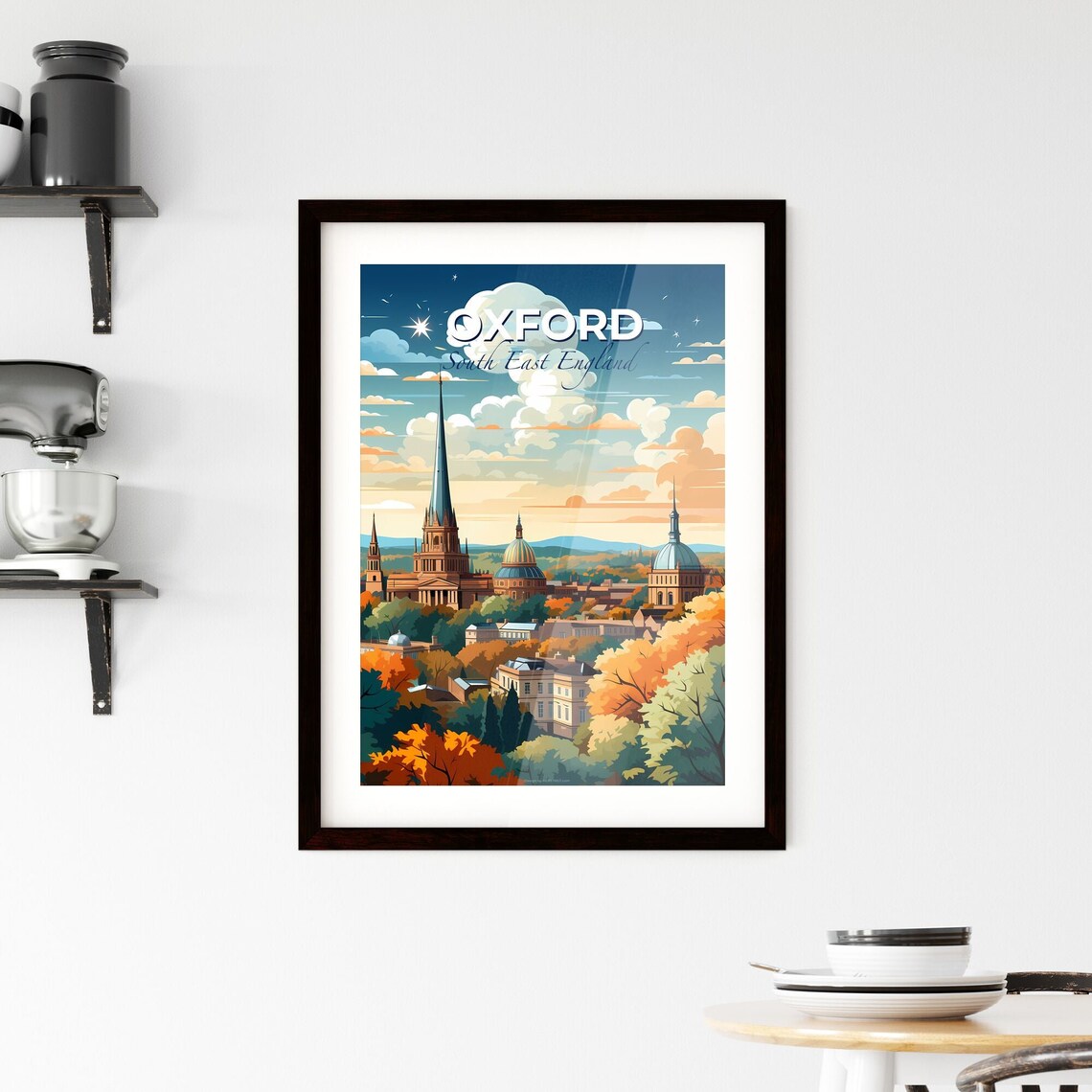 Oxford South East England Spires Domes Autumn Trees View Poster - Image 2