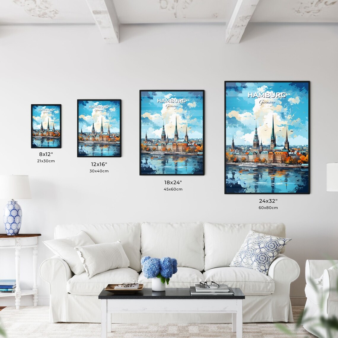 Hamburg Germany Church Towers Harbor Waterfront Travel Poster - Image 3