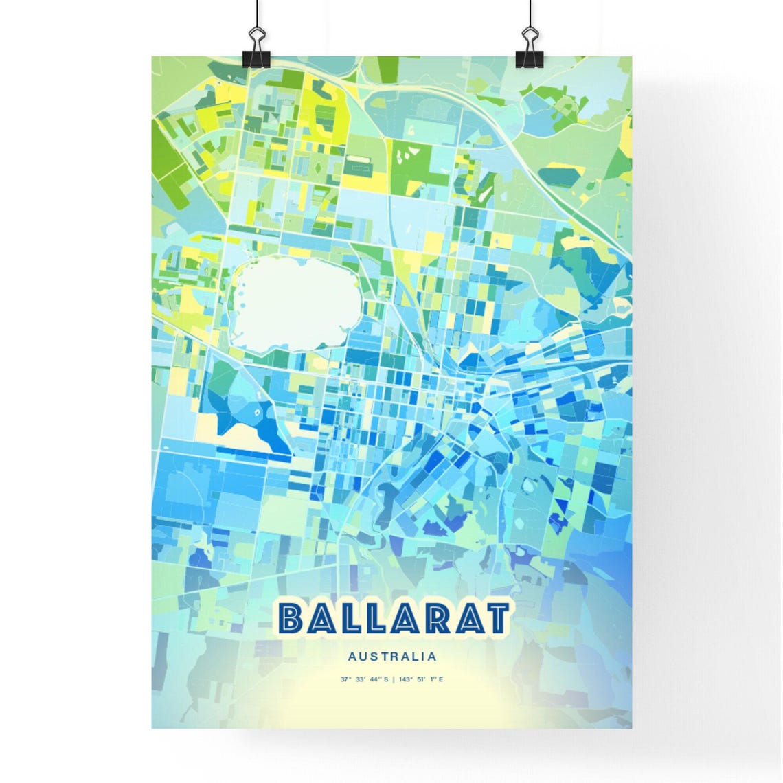 Ballarat Australia Bluish Watercolor City Map Art Poster Wall Decor - Image 3