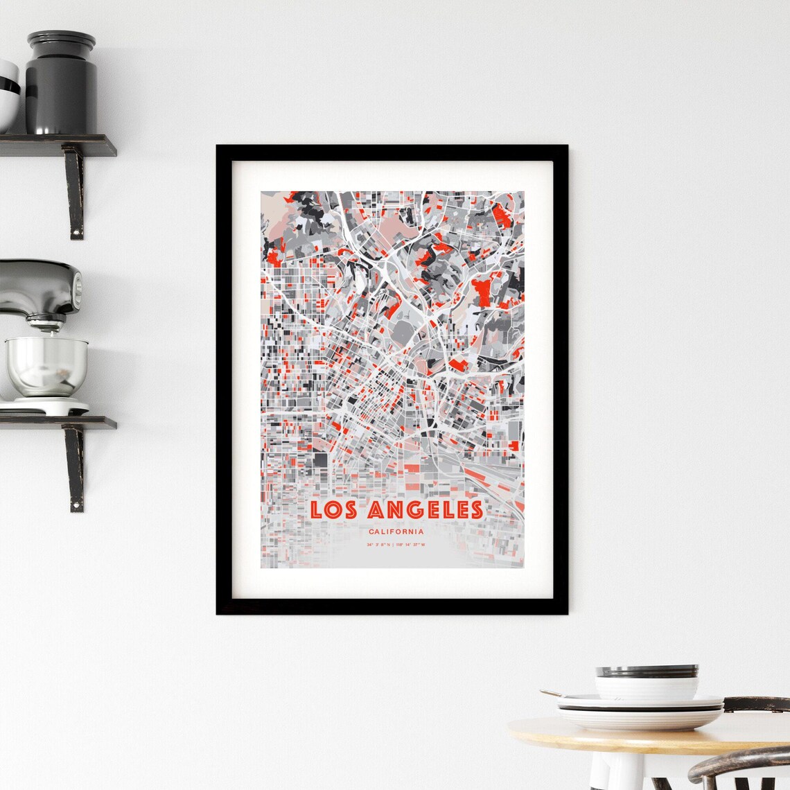 Los Angeles California Red and Grey Expressive City Map Art Poster - Image 2