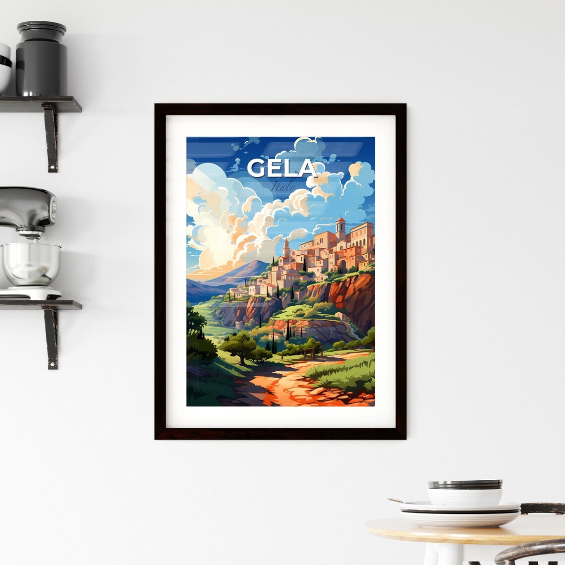 Gela Italy Hilltop Old Town Cliffside Village Vintage Travel Poster - Image 2