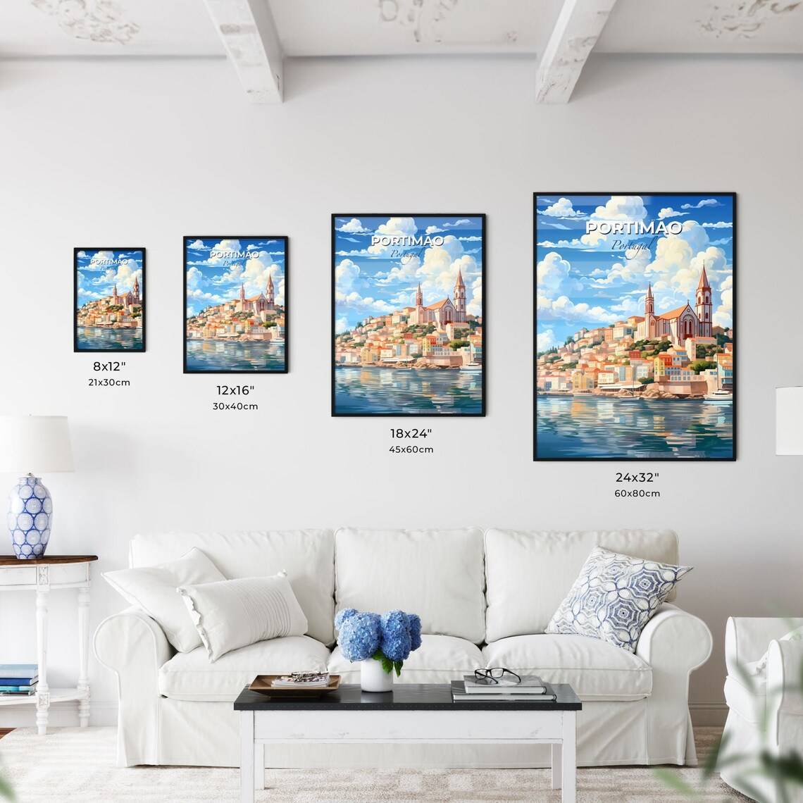 Portimao Portugal Coastal Harbor Town Church Towers Travel Poster - Image 3
