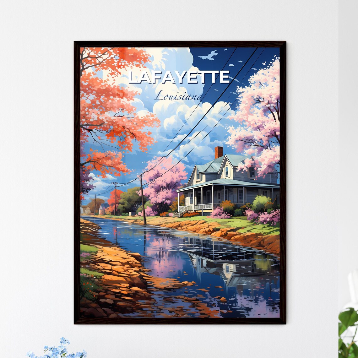 Lafayette Louisiana River House Spring Blossoms Scenic Poster