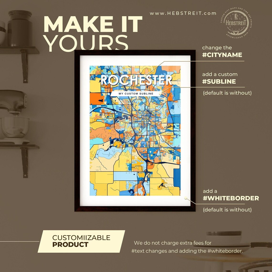 Rochester Minnesota Colorful City Map Art Print Home Decor Gift - Image 2