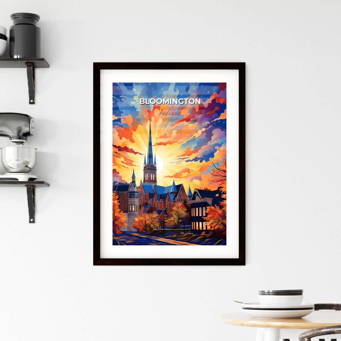 Bloomington Indiana Cathedral Sunset Vibrant Skyline Art Poster - Image 2