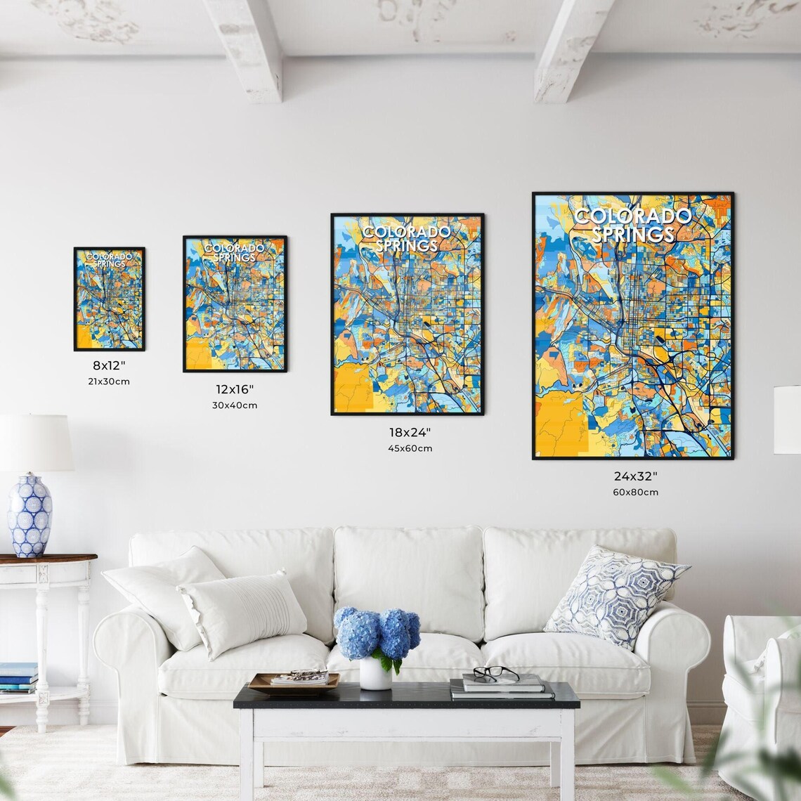Colorado Springs Vibrant Colorful Art Map Poster Blue Orange Style - Image 3