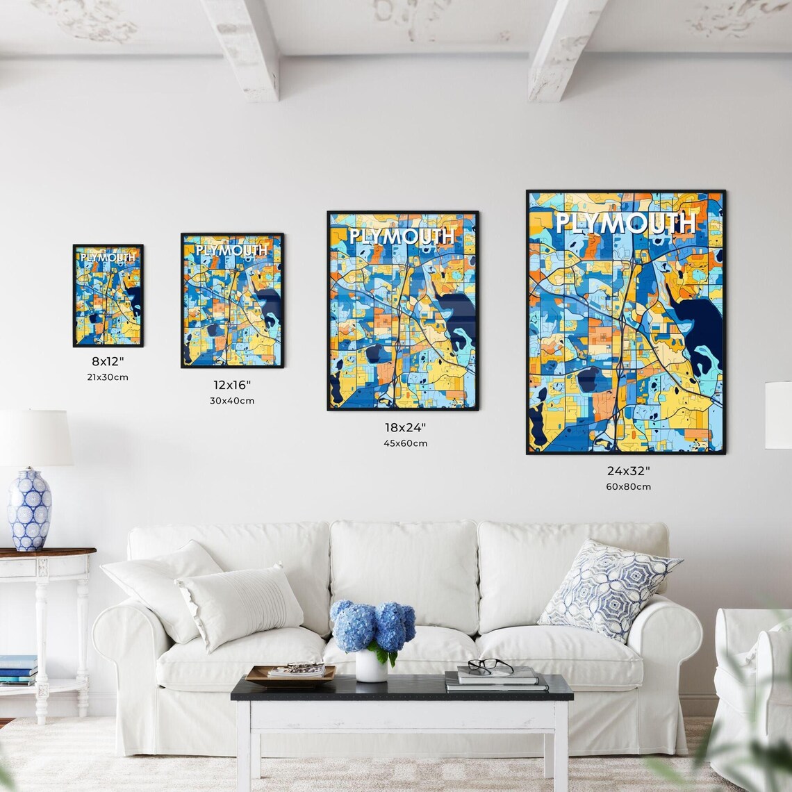 Plymouth Minnesota Vibrant Colorful Geometric Street Grid City Map Art Poster - Image 3