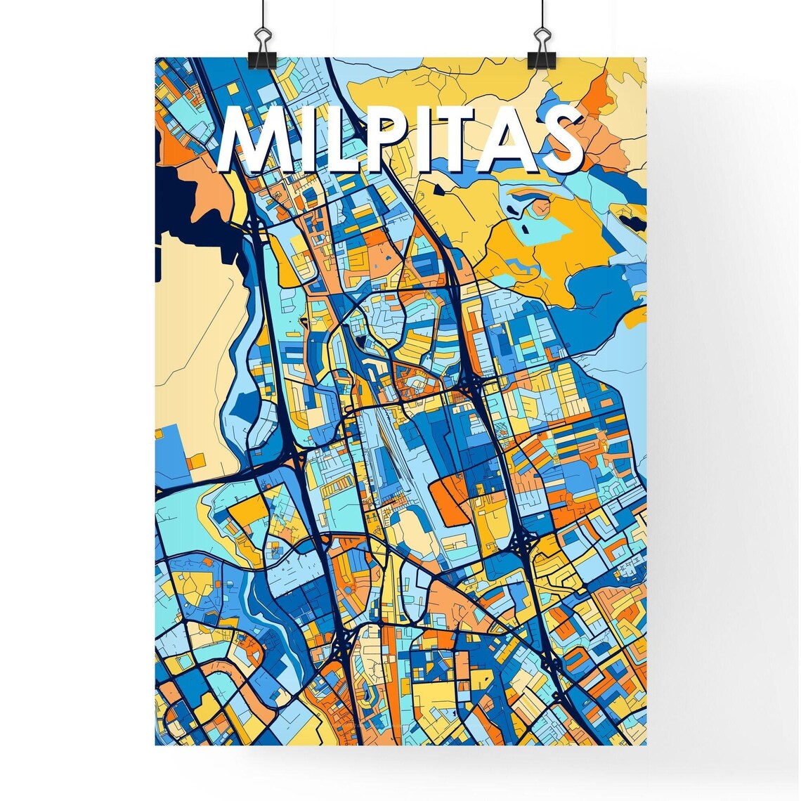 Milpitas California Bright Mosaic City Street Map Artwork Poster - Image 4