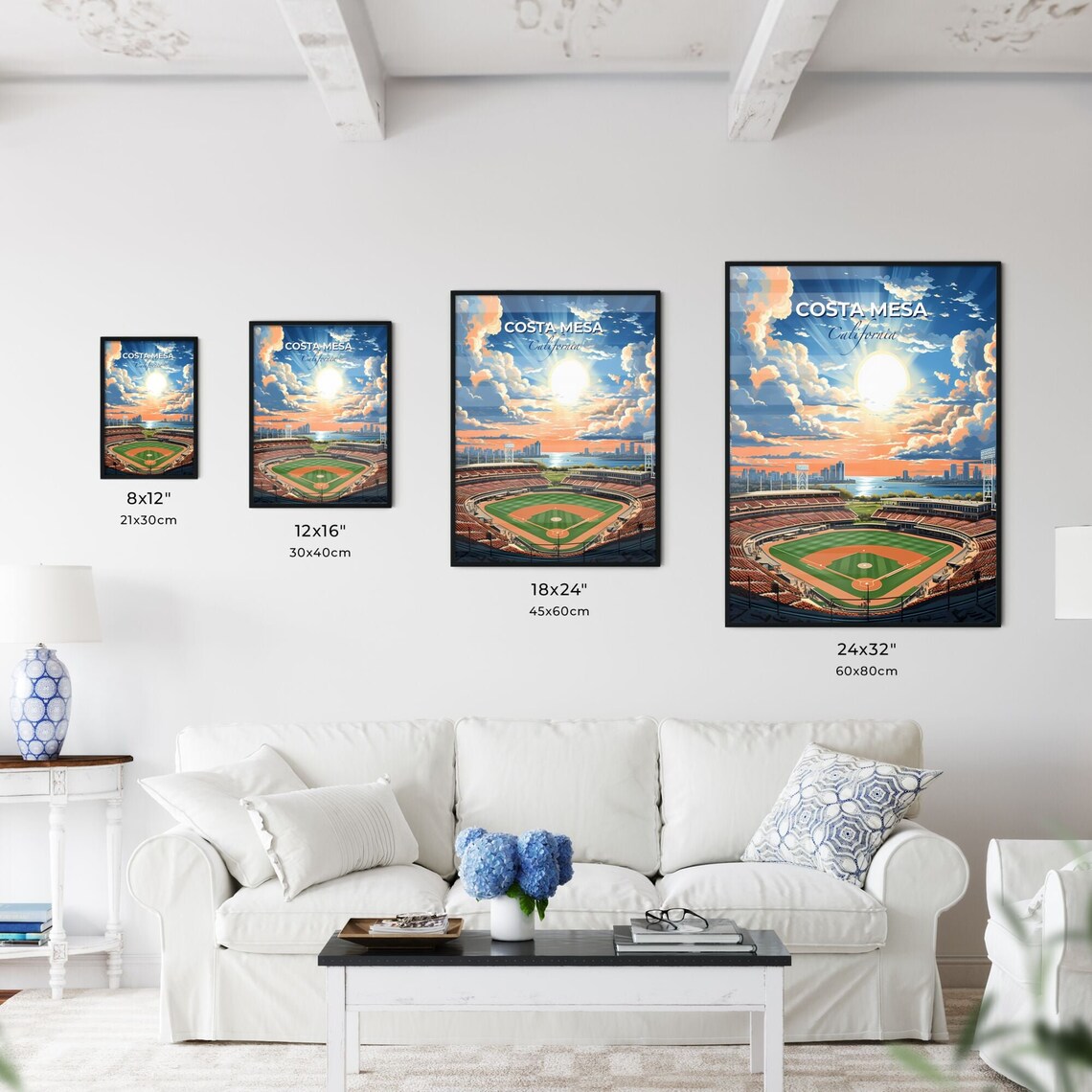 Costa Mesa California Baseball Stadium Skyline Sunset Travel Poster - Image 3