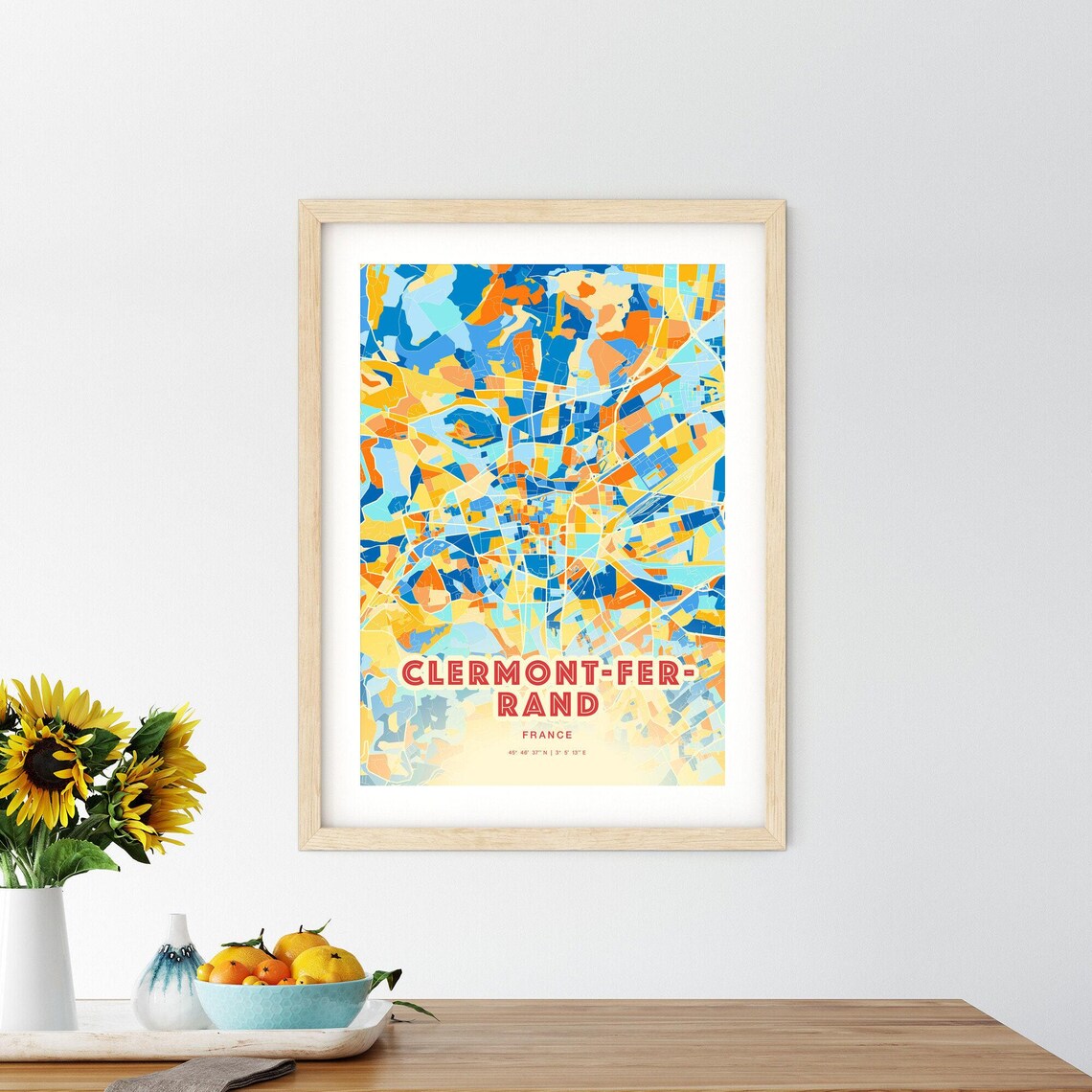 Clermont-Ferrand France City Map Blue Orange Street Map Poster - Image 2