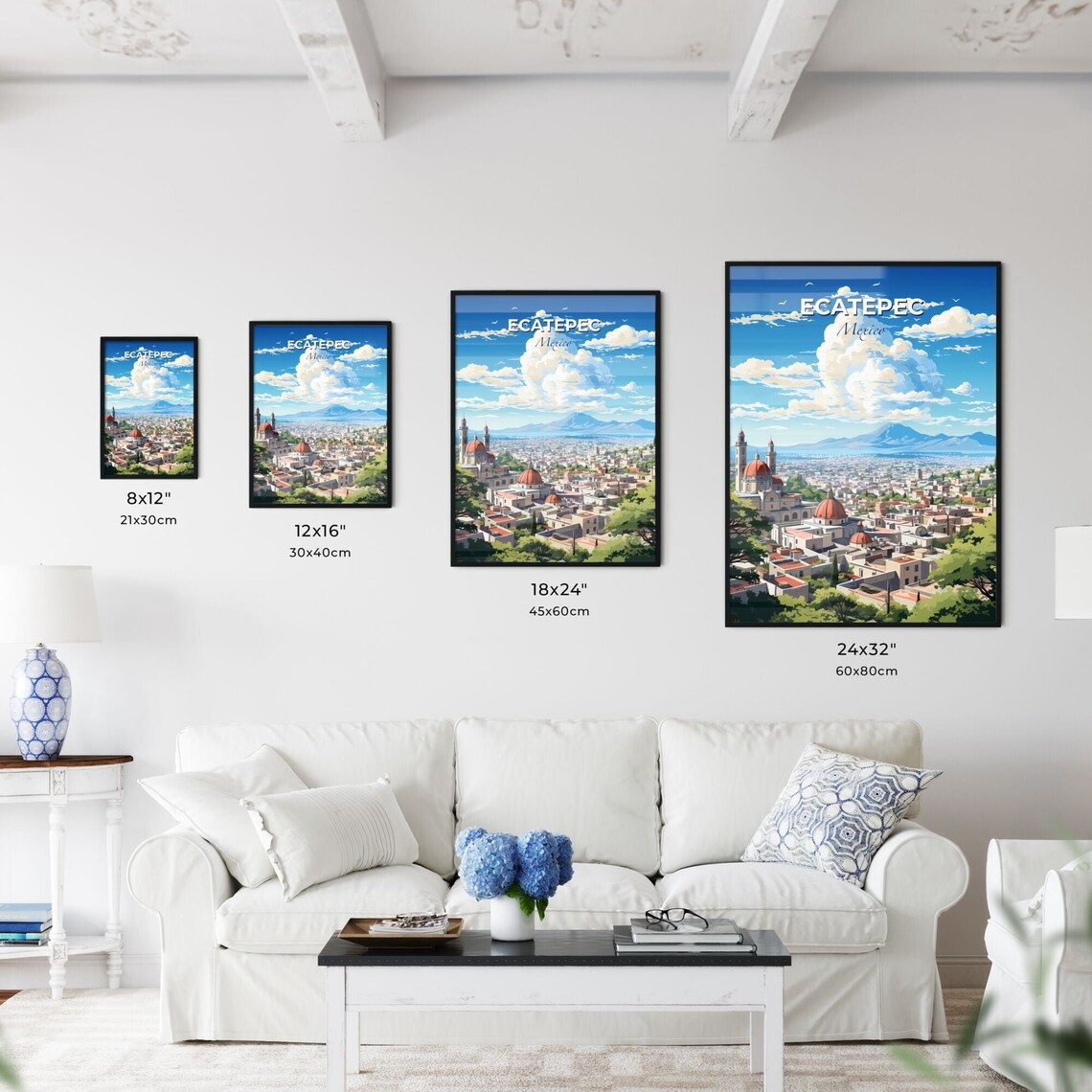 Ecatepec Mexico Colonial Church Skyline Vintage Style Travel Poster - Image 3