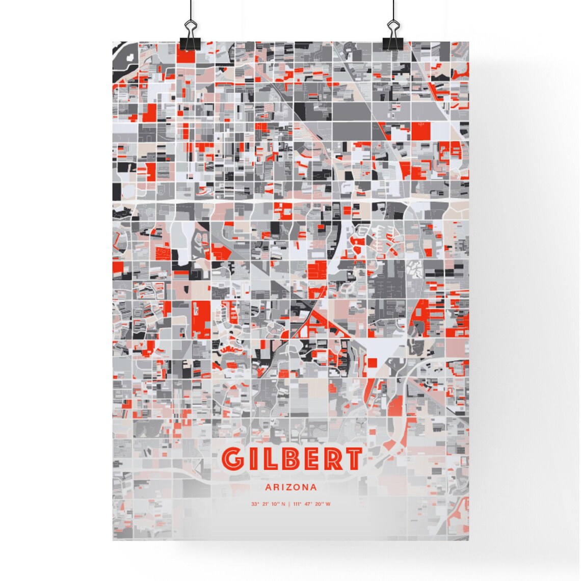 Gilbert Arizona City Map Art Modern Red Gray Coordinate Poster - Image 3