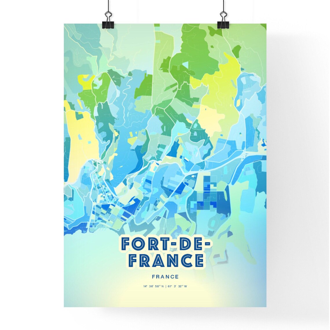 Fort-de-France Custom Blue Green City Map Art Poster Gift Gift - Image 2