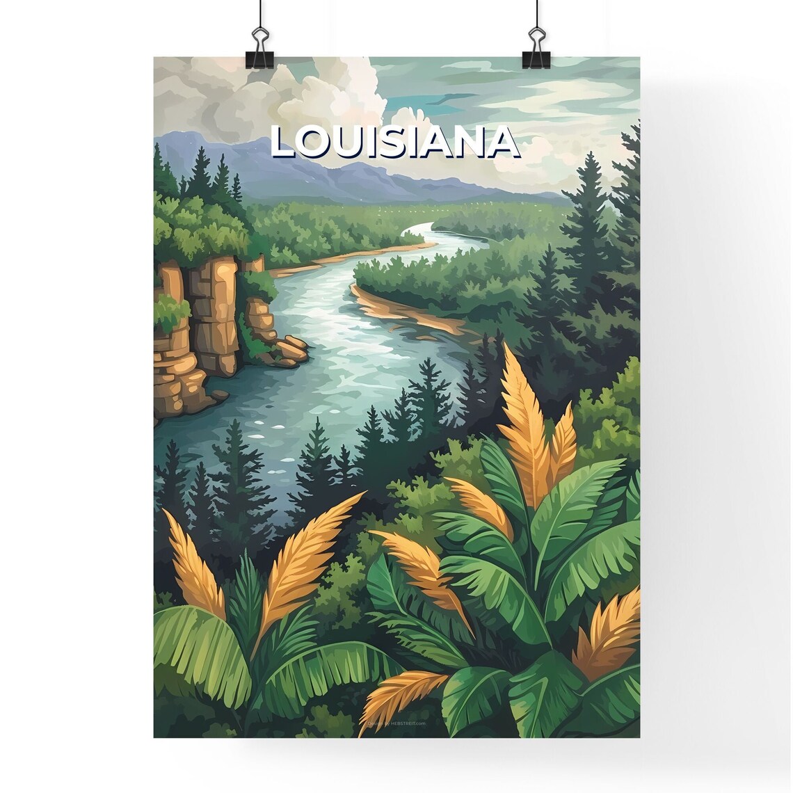 Louisiana Winding River Forest Cliffs Vintage Nature Travel Poster Art - Image 4