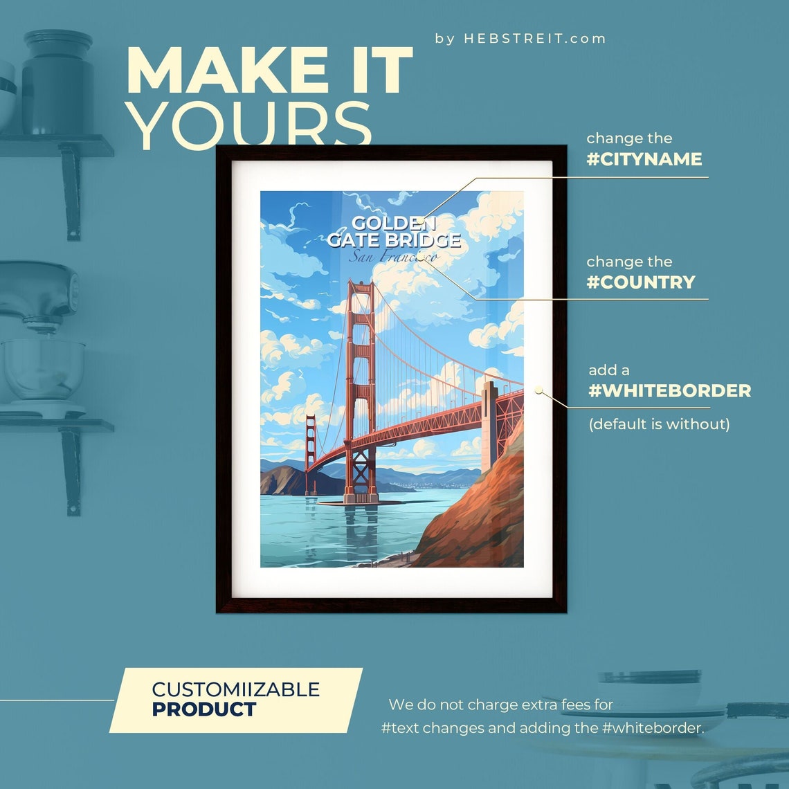 Golden Gate Bridge A Red Bridge Over Water With Golden Gate Bridge Travel Skylines Collection Customizable - Image 2