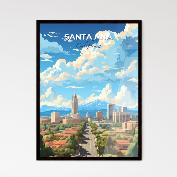 Santa Ana California Vintage Skyline Art Poster Mountains and Palms