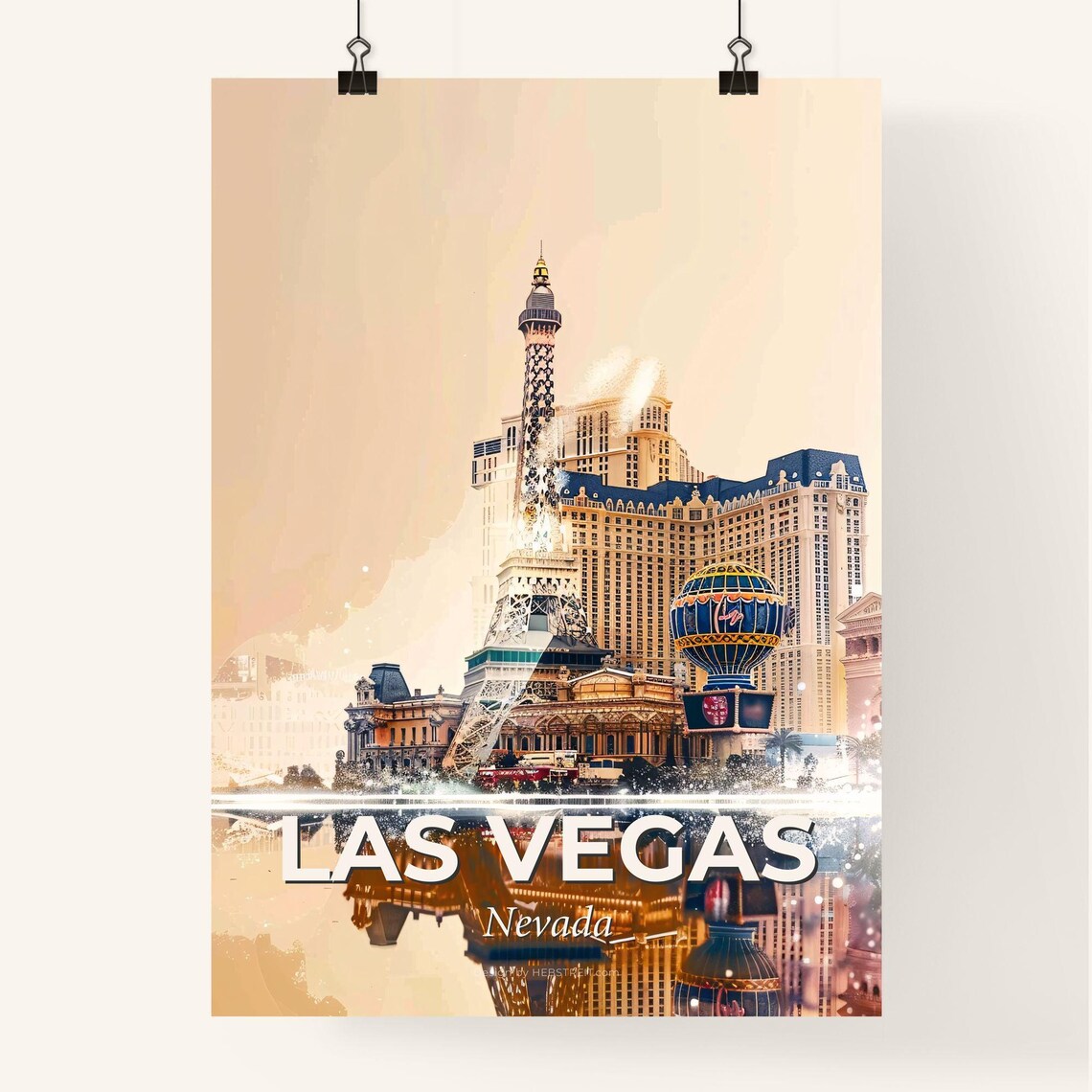 Las Vegas Nevada Eiffel Tower Casino Lights Travel Art Poster - Image 4
