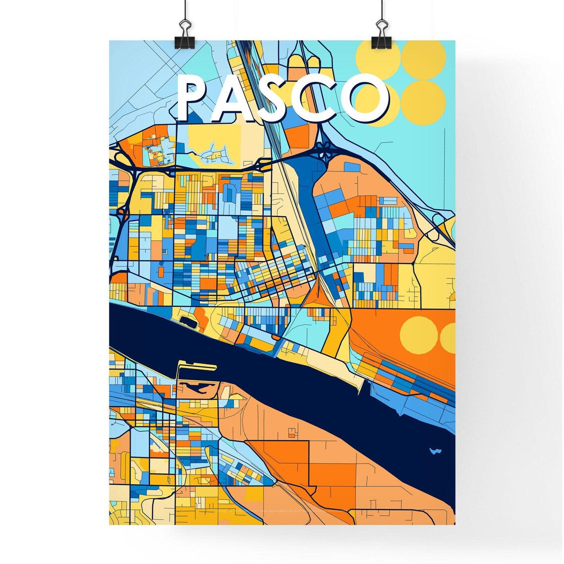 Vibrant Colorful City Map Art of Pasco Washington Poster for Home - Image 4
