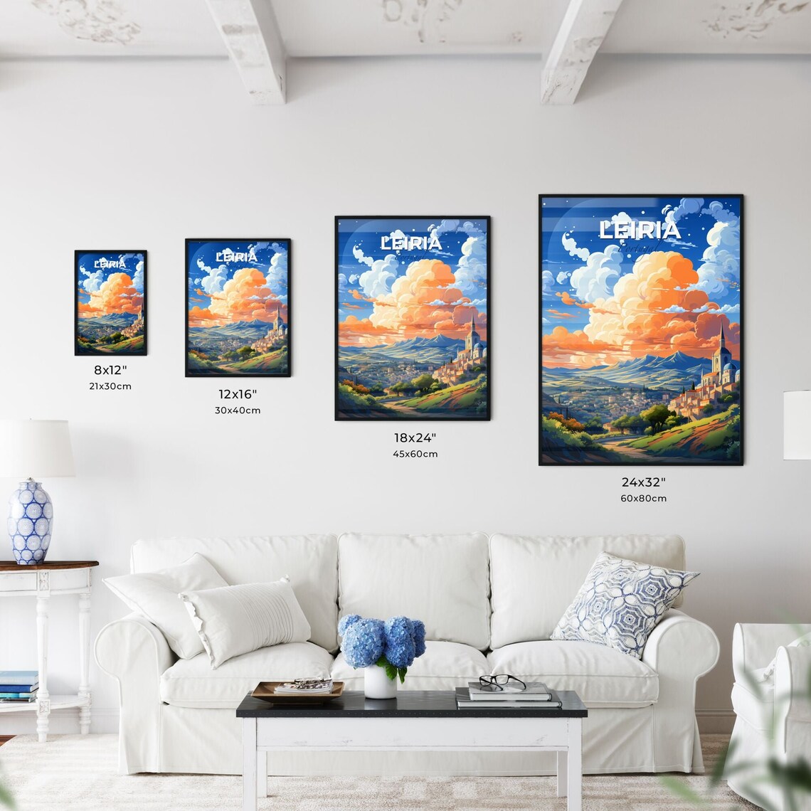 Leiria Portugal Sunset Clouds Church Spire Town View Art Poster - Image 3