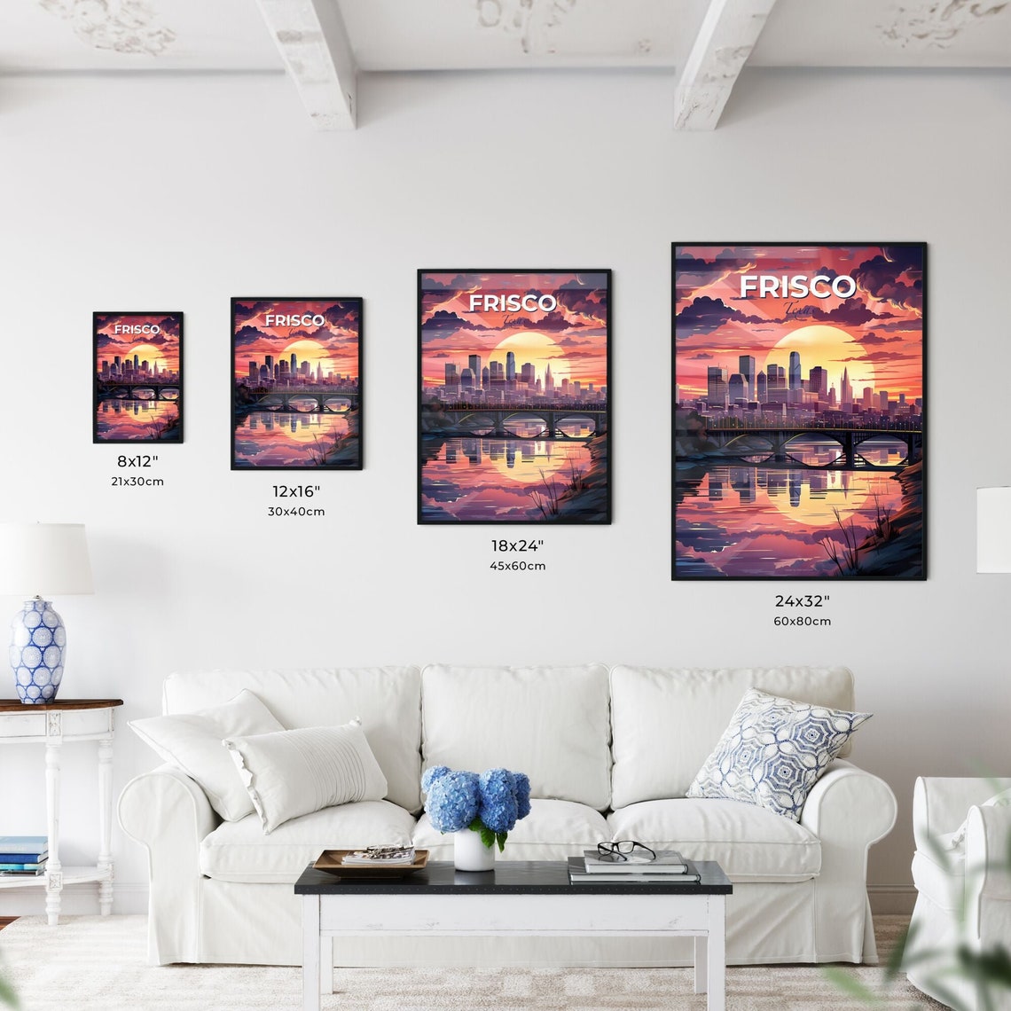 Frisco Texas Dramatic Sunset Skyline Bridge Reflection Poster - Image 3