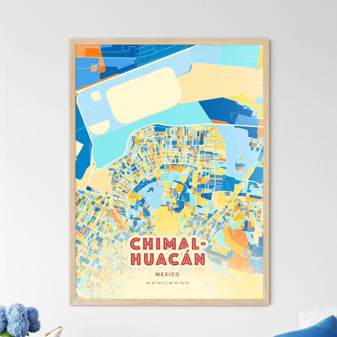 Chimalhuacán Mexico Blue Orange City Map Art Home Decor Poster - Image 3