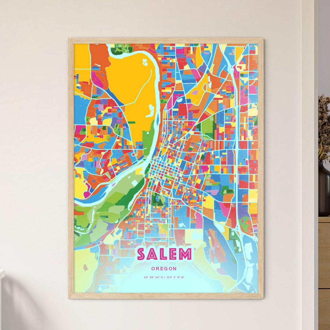 Salem Oregon Modern Crazy Colorful Mosaic City Map Art Poster