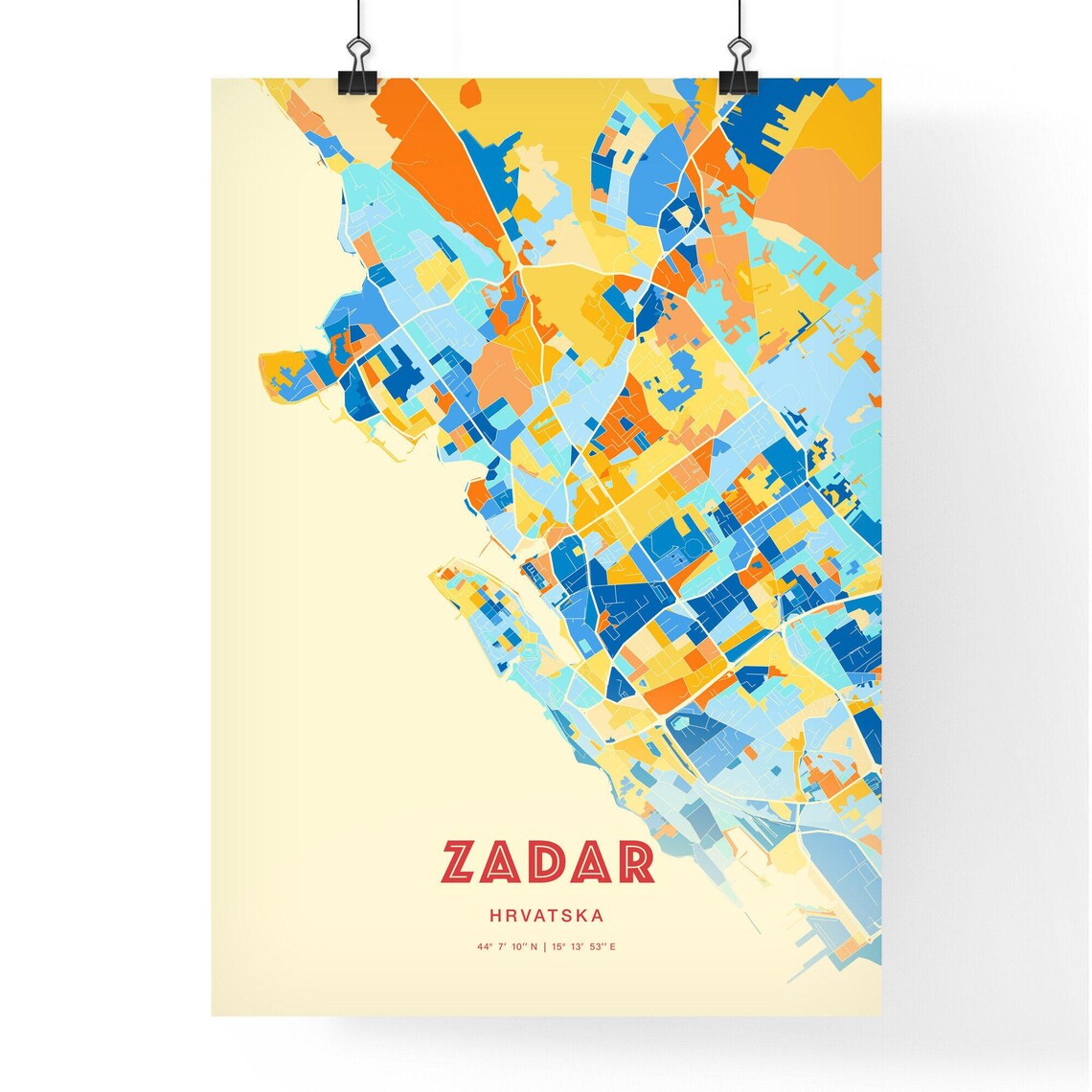 Zadar Croatia Colorful City Map Art Poster Blue And Orange Coastal Design - Image 3