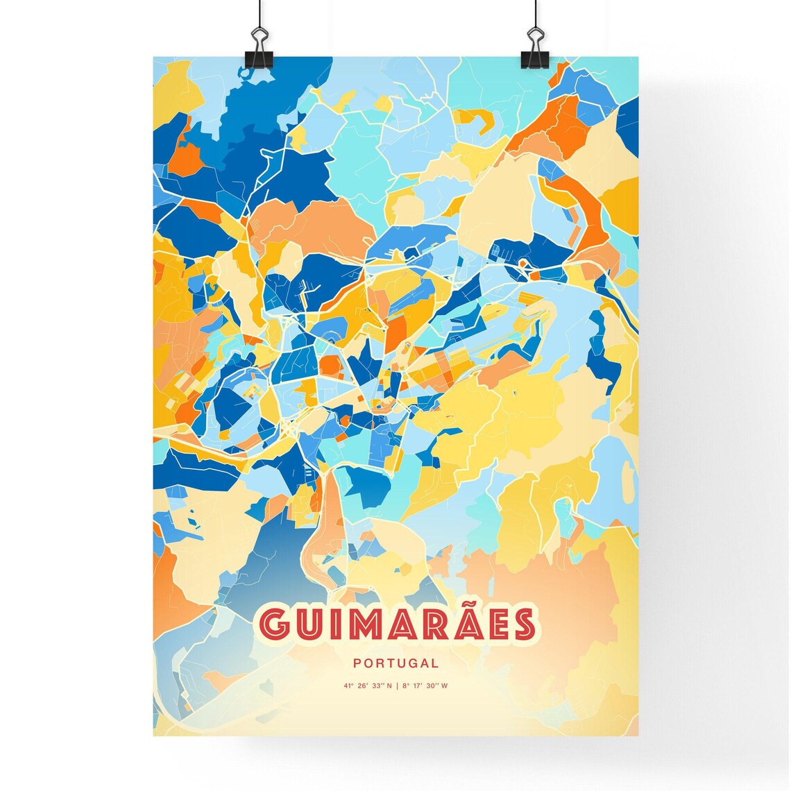 Guimaraes Portugal Blue Orange Modern City Map Art Poster for Home - Image 3