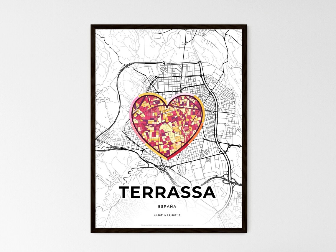 Terrassa Spain Romantic Minimalist Heart City Map Art Poster