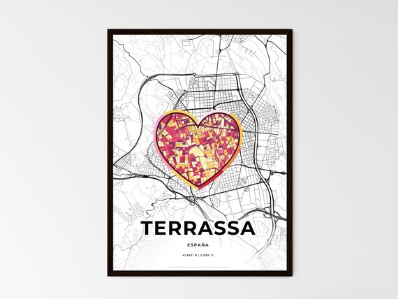 Terrassa Spain Romantic Minimalist Heart City Map Art Poster