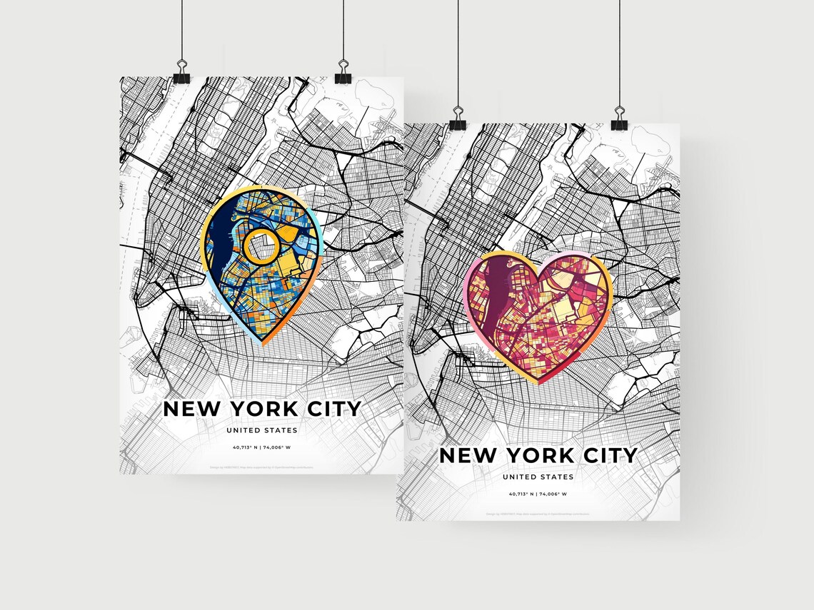 New York City United States Minimal Map Art With Colorful Heart Icon Poster - Image 2