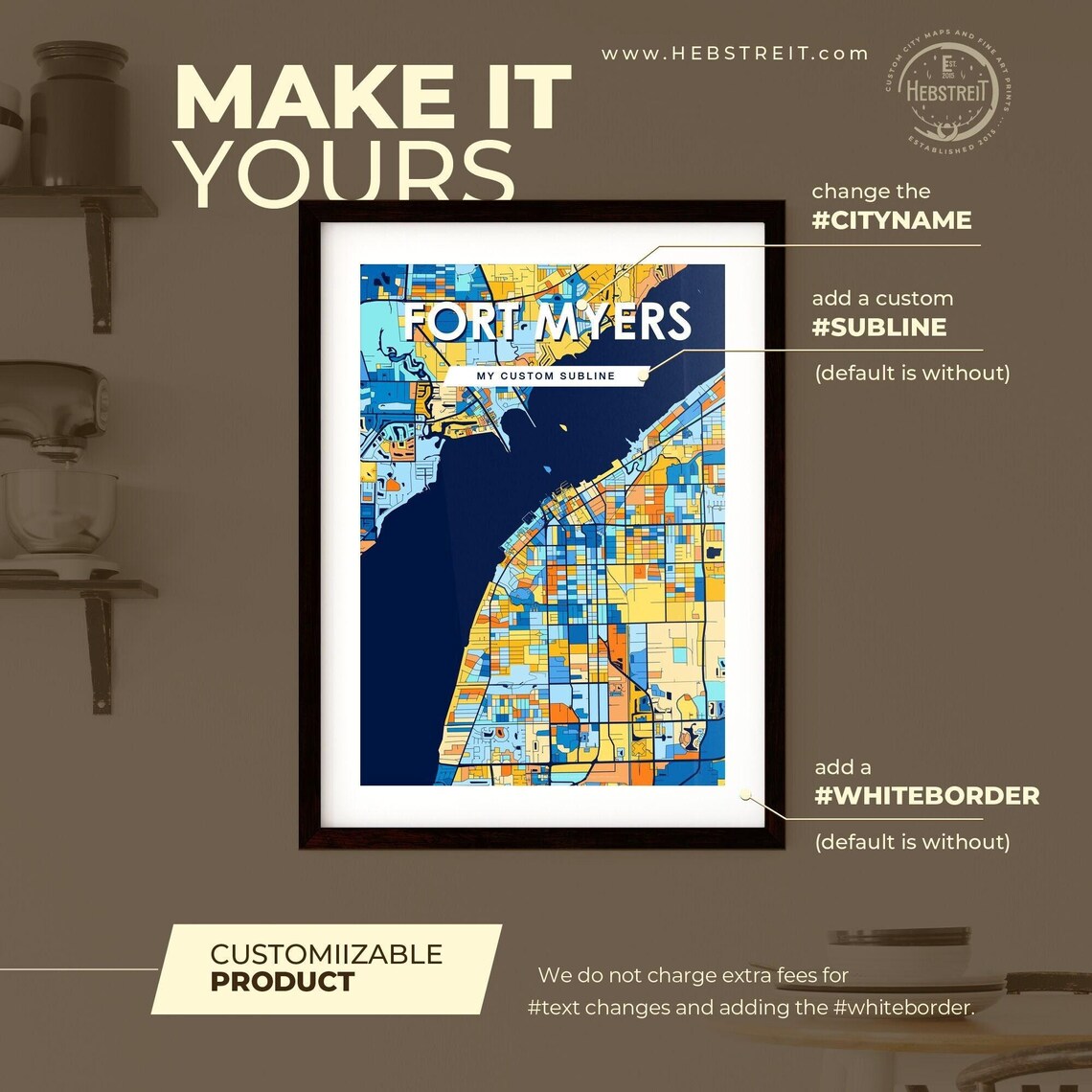 Fort Myers Florida Vibrant Colorful Geometric Street Grid City Map Art Poster - Image 2