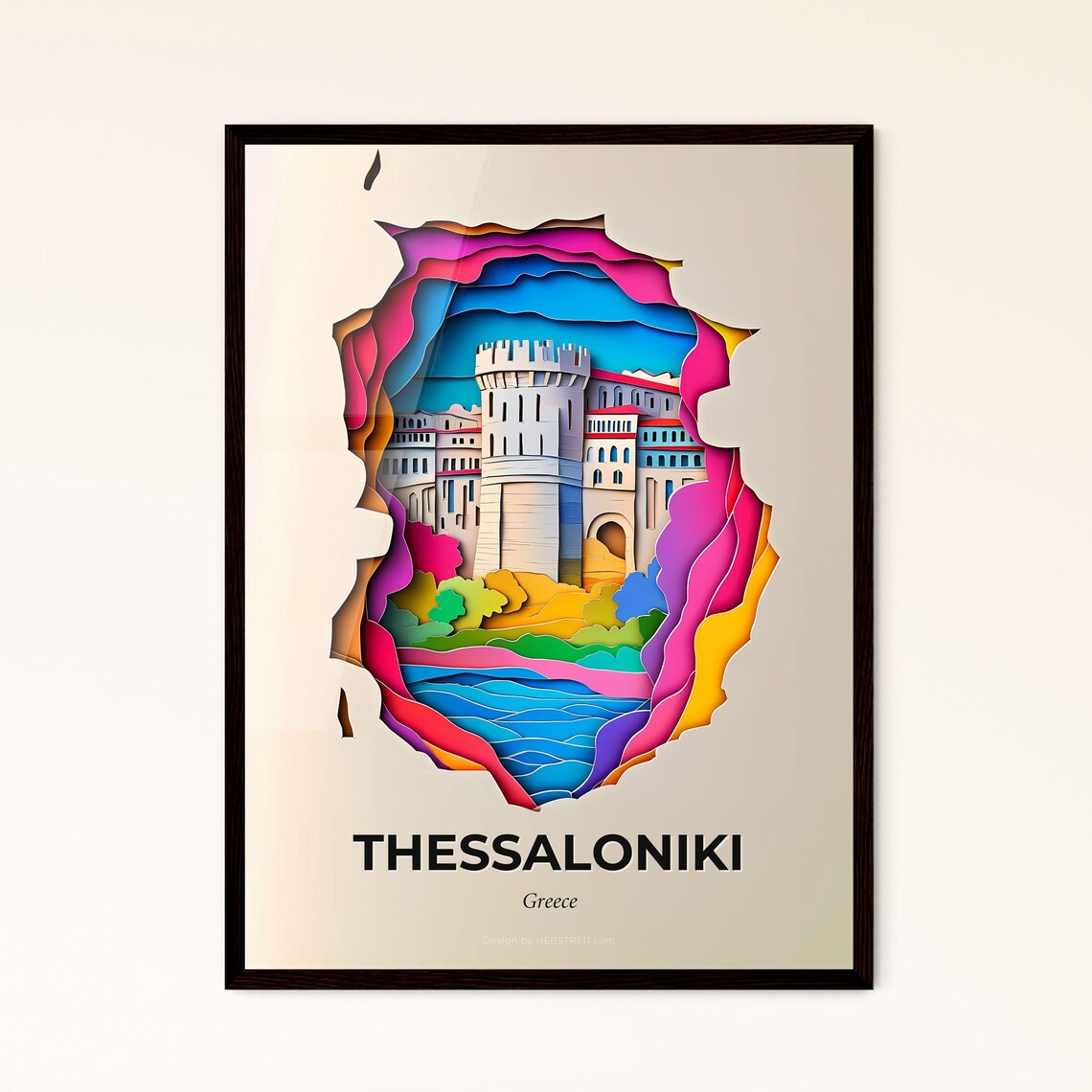 Thessaloniki Greece White Tower Colorful Paper Cut Art Poster