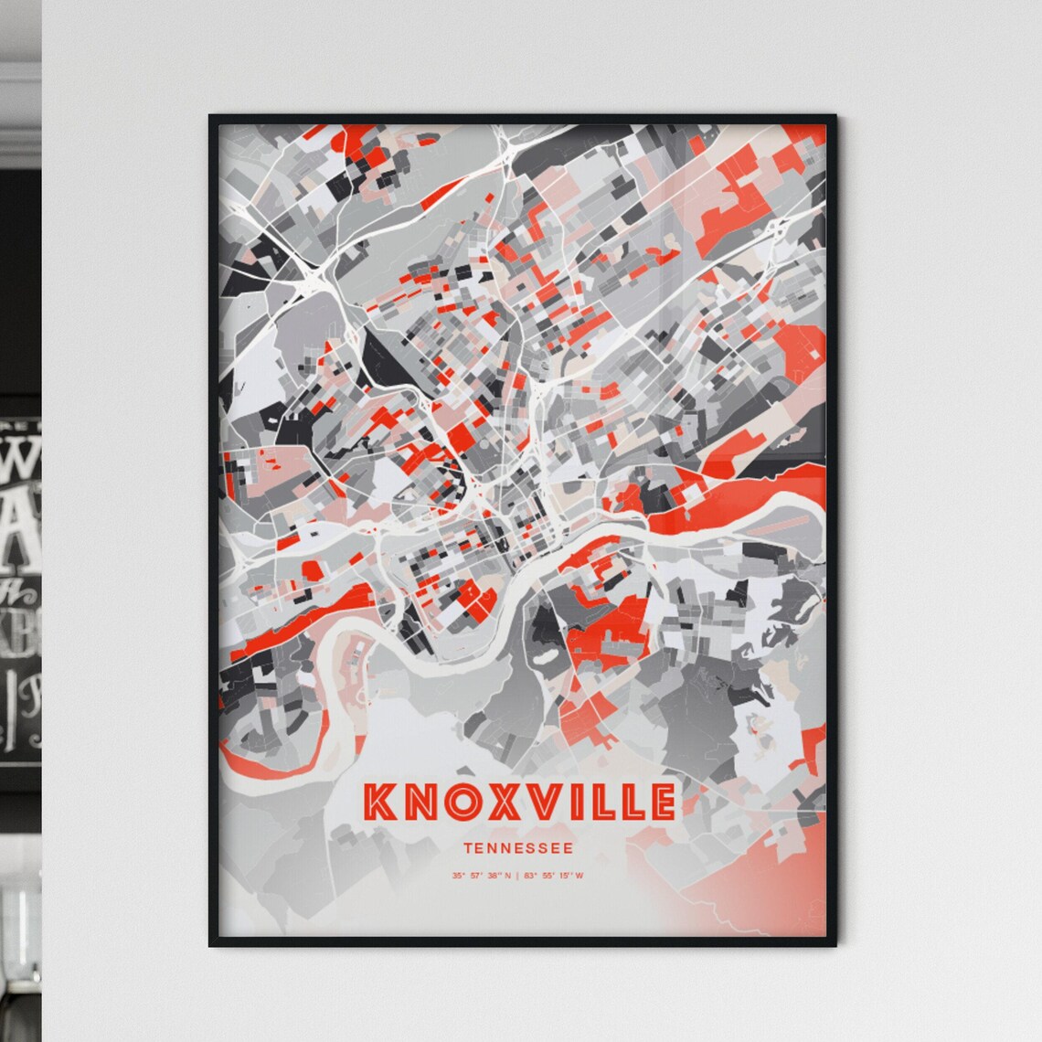 Knoxville Tennessee Expressive Red Abstract City Map Art Poster