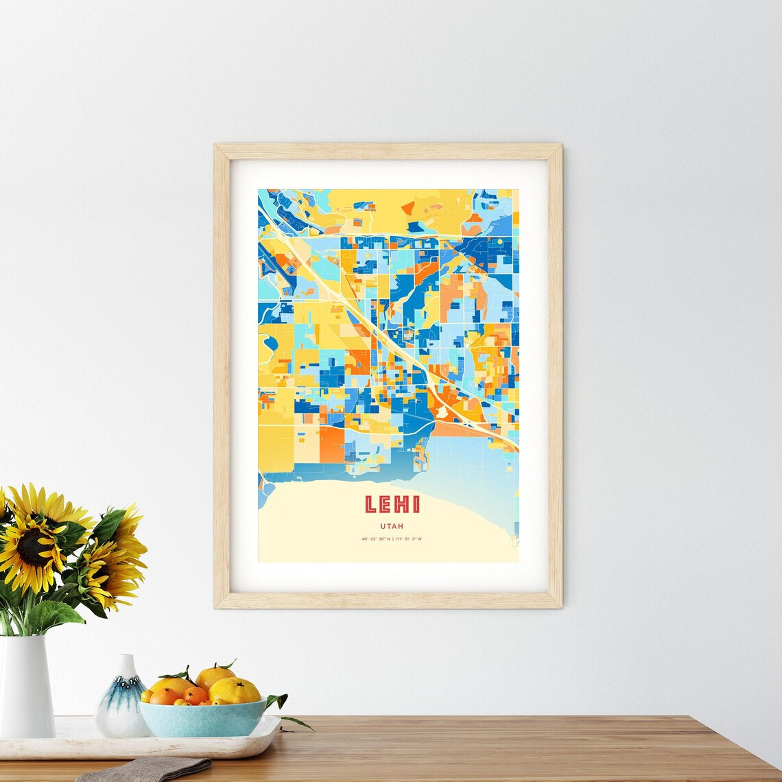 Abstract Lehi Utah Modern Colorful City Street Map Art Poster - Image 2