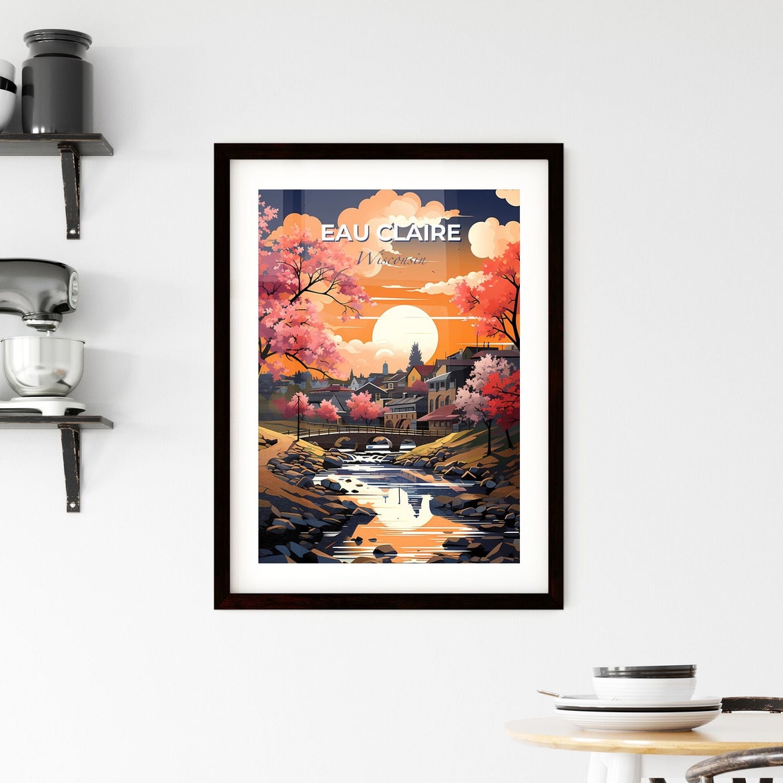 Vivid Eau Claire Wisconsin Sunset River Bridge Blossom Poster - Image 2