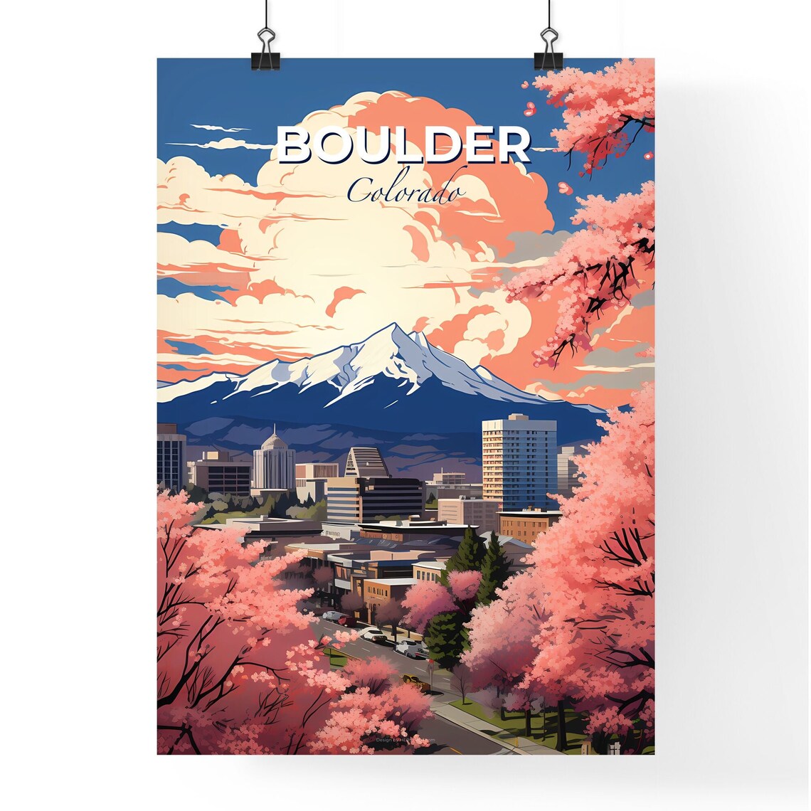 Boulder Colorado Mountain City Travel Poster Snowcapped Peak Art - Image 4
