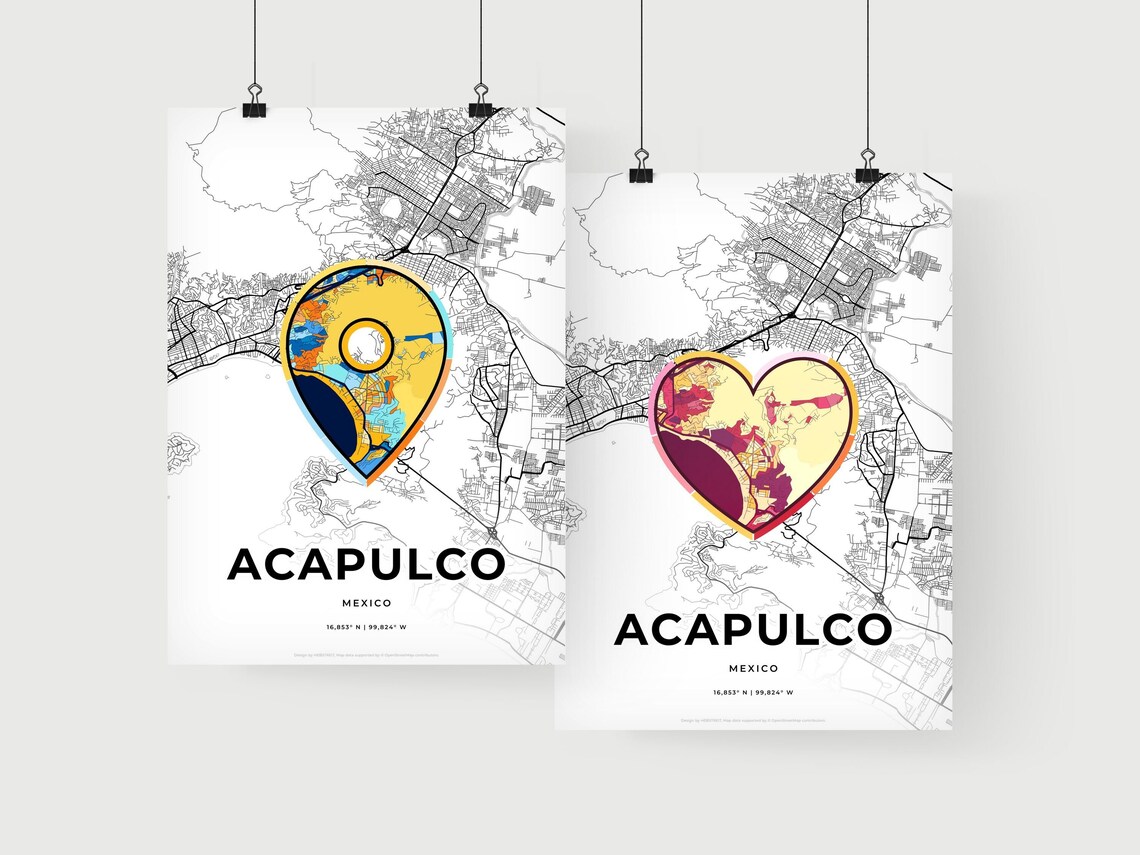 Acapulco Mexico City Map Heart Art Minimalist Travel Wall Poster - Image 2