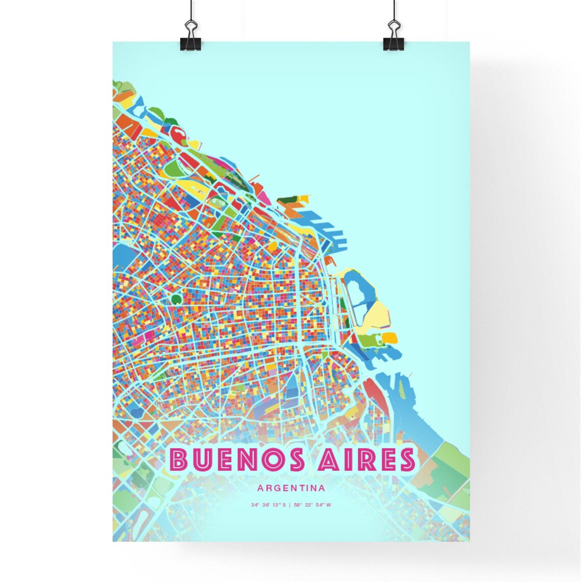 Buenos Aires Argentina Crazy Colorful Mosaic City Map Art Poster - Image 3