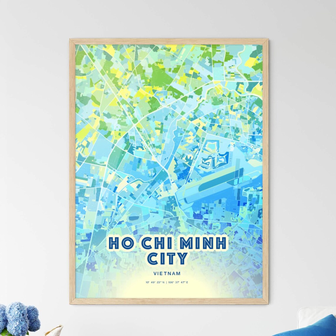 Ho Chi Minh City Vietnam Bluish Watercolor City Map Art Poster Wall Decor