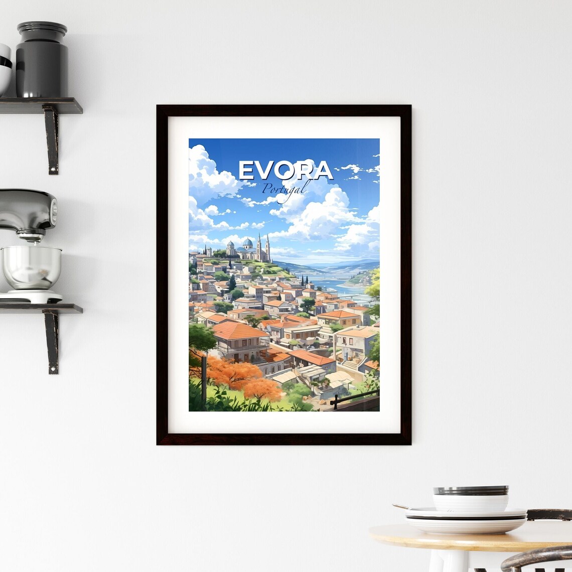 Evora Portugal Hilltop Cathedral Old Town Vintage Travel Poster - Image 2
