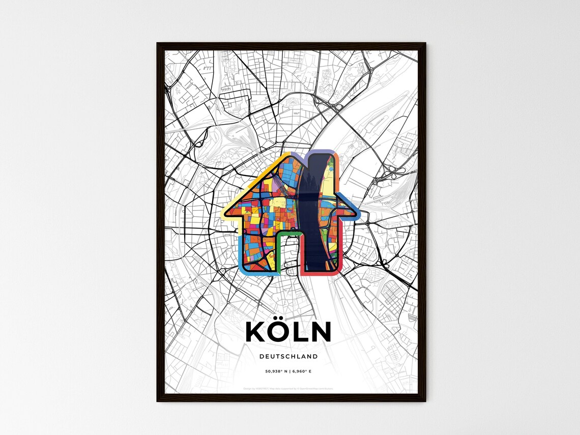 Köln Germany City Modern Minimalist Heart Street Map Art Poster - Image 3
