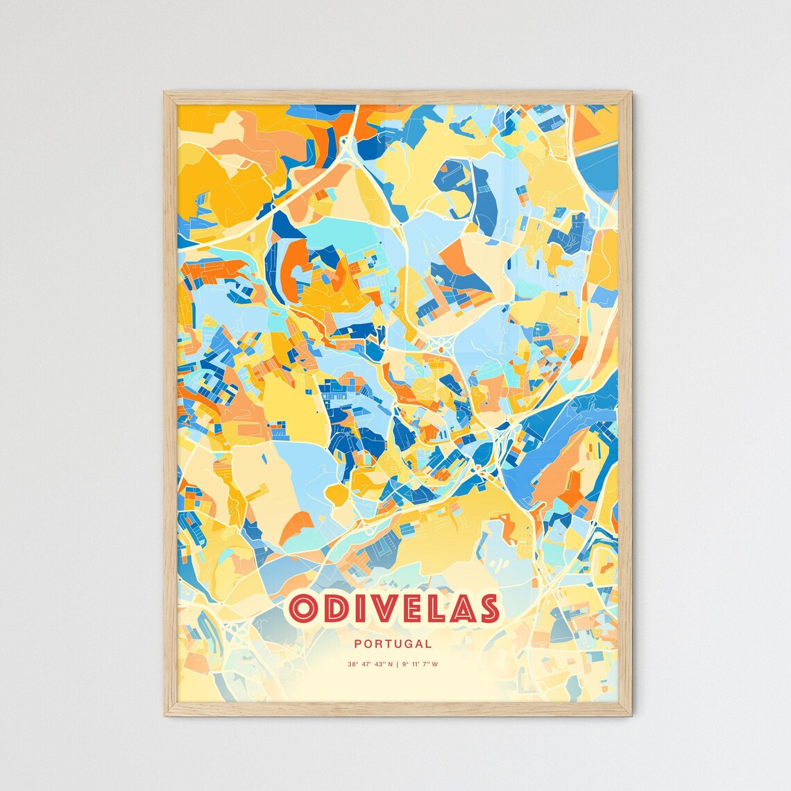 Odivelas Portugal Colorful Blue and Orange Retro City Street Map Wall Art - Image 3