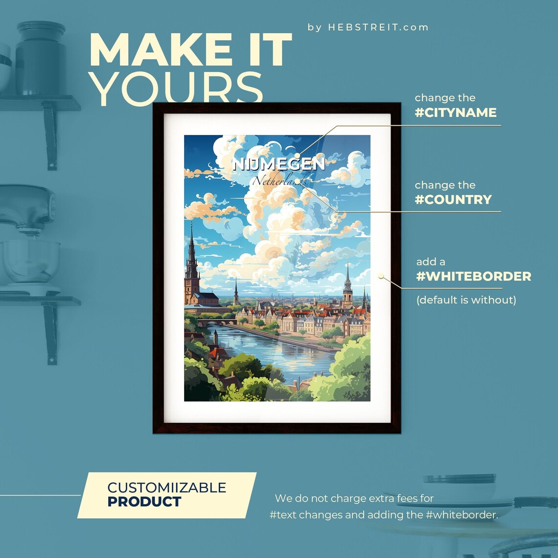 Nijmegen Netherlands River City Church Spires Travel View Poster - Image 2